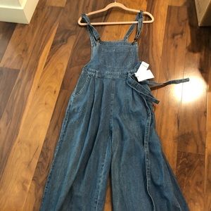 Denim wide legged overalls